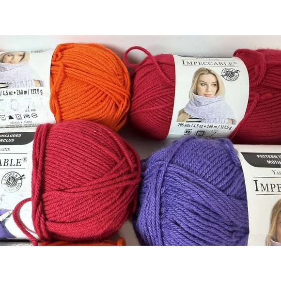 Loops & Threads Impeccable Yarn 4.5 Oz Lot of 5 Red Orange Purple - Picture 2 of 6